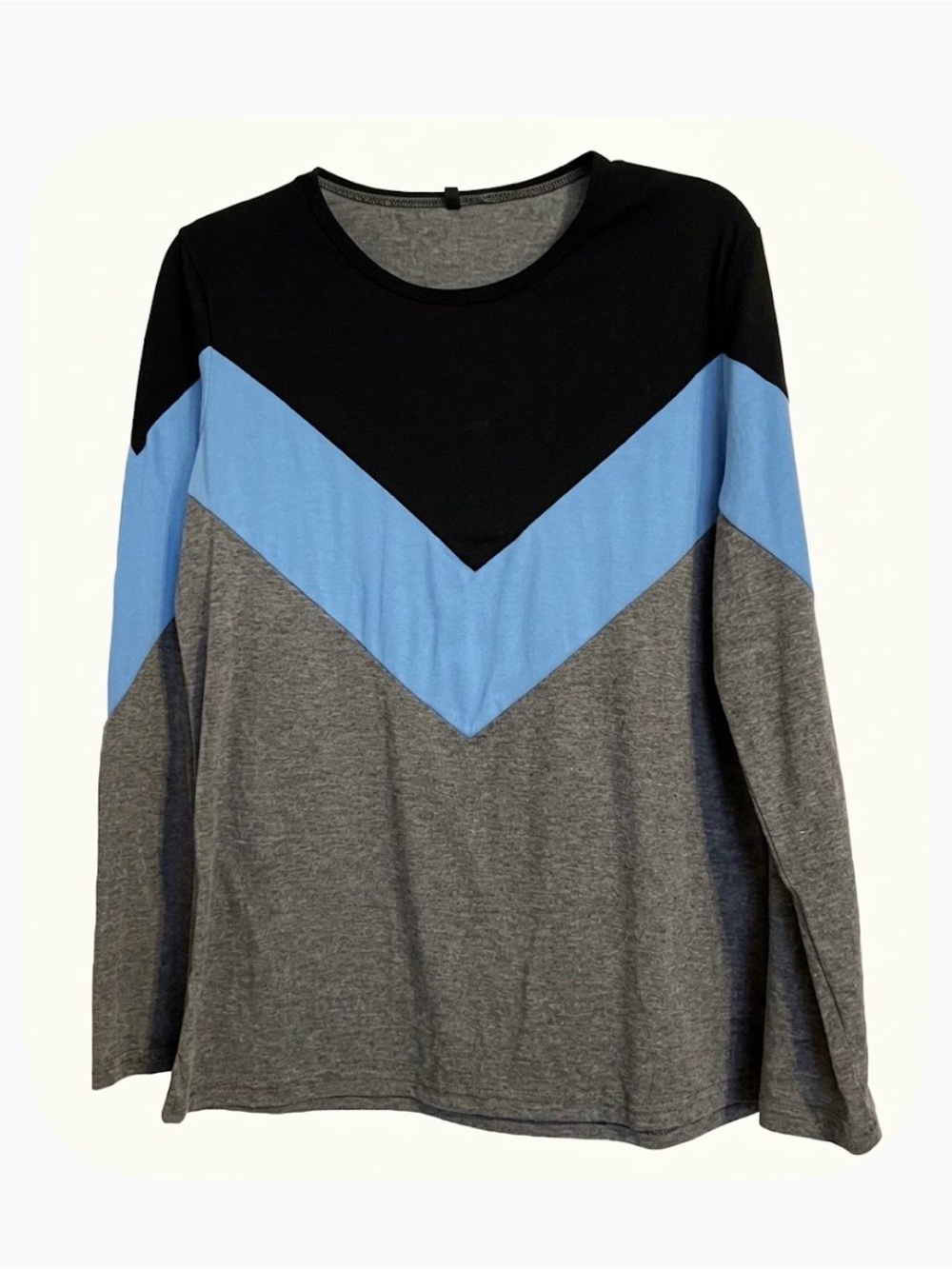 Contrast Round Neck T-Shirt , Women’s XL, Black Blue Gray